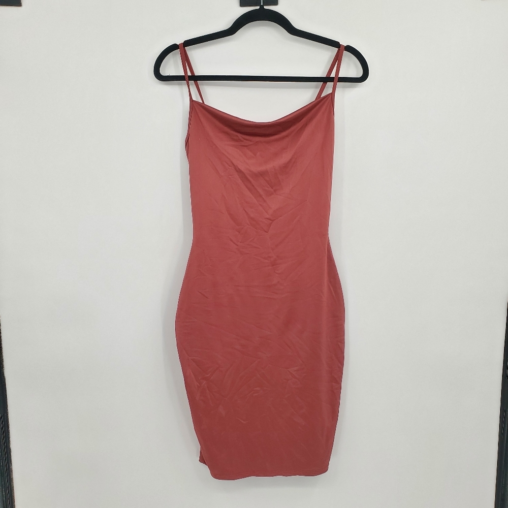◇◇ MRT 1030 Burnt Orange Stretch Satin Slip Dress Size Medium